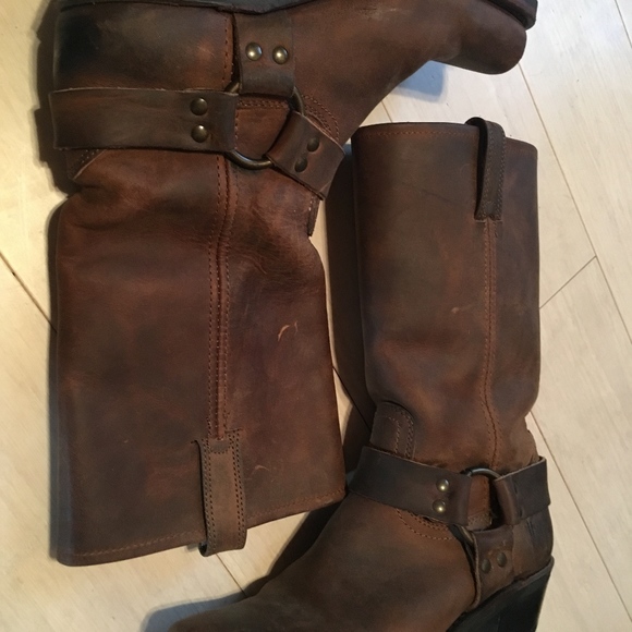 Frye Shoes - Frye Women Brown Leather Harness Motorcycle Boots